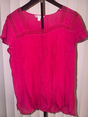 Counterparts Hot Pink Short Sleeve Lace Yoke Blouse